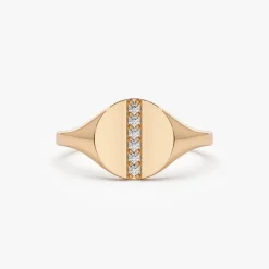 14k Pave Diamond Line Signet Pinky Ring