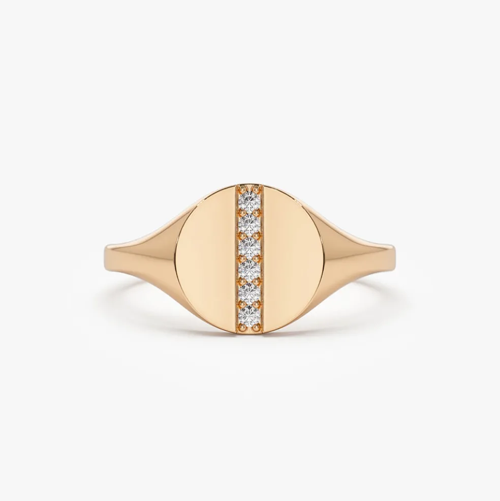 14k Pave Diamond Line Signet Pinky Ring