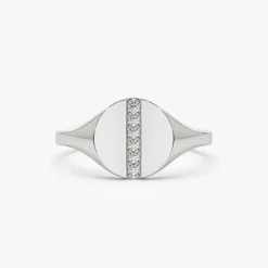 14k Pave Diamond Line Signet Pinky Ring