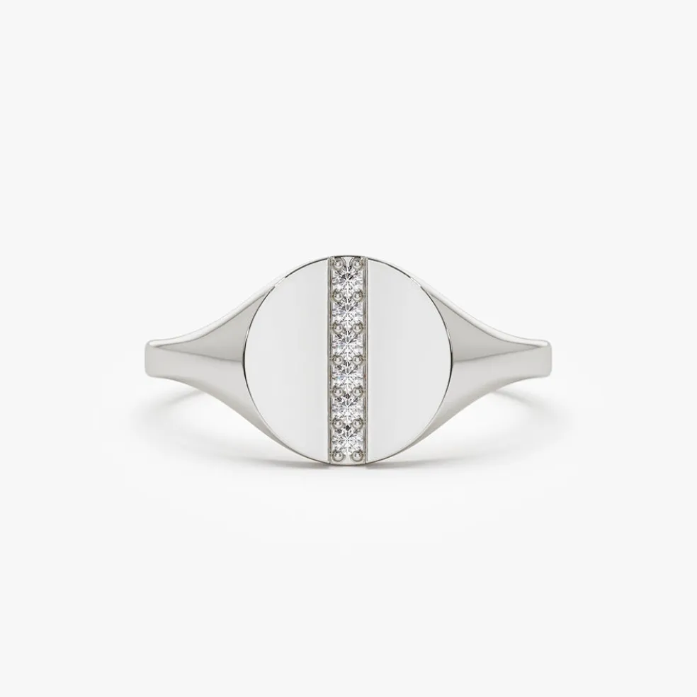 14k Pave Diamond Line Signet Pinky Ring