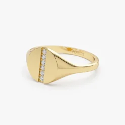 14k Pave Diamond Line Signet Pinky Ring
