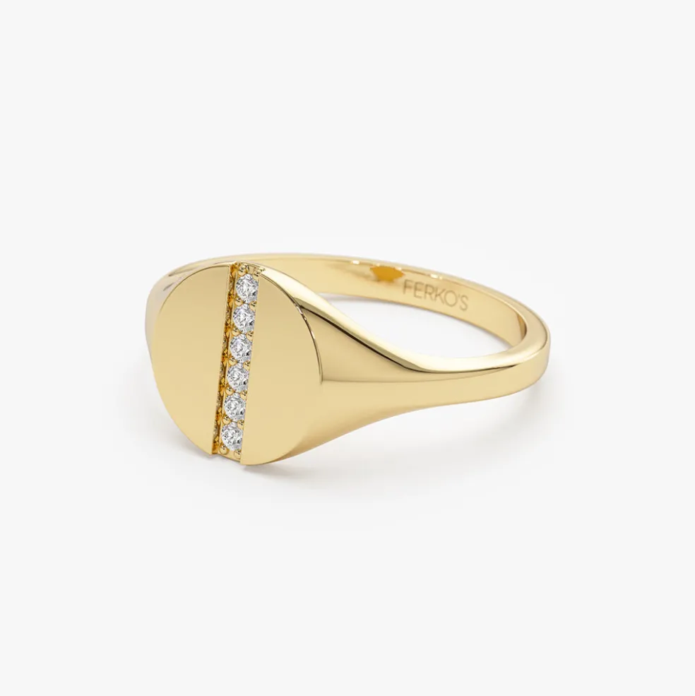 14k Pave Diamond Line Signet Pinky Ring