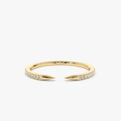14k Pave Diamond Open Cuff Claw Diamond Ring