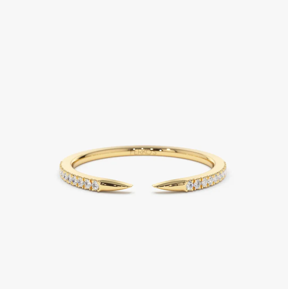 14k Pave Diamond Open Cuff Claw Diamond Ring