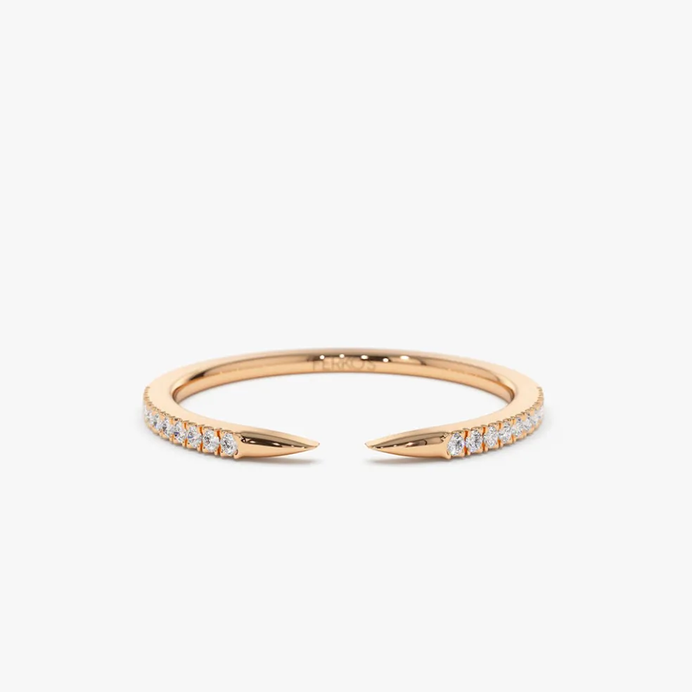 14k Pave Diamond Open Cuff Claw Diamond Ring