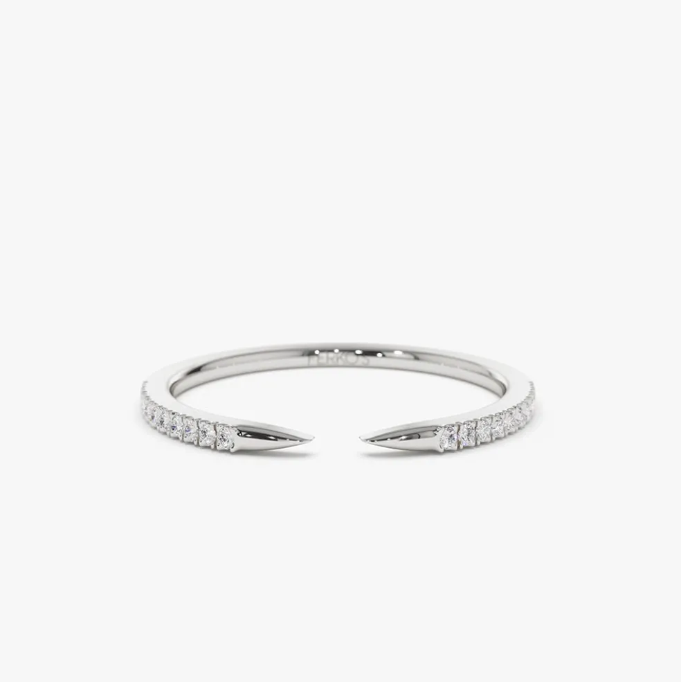 14k Pave Diamond Open Cuff Claw Diamond Ring