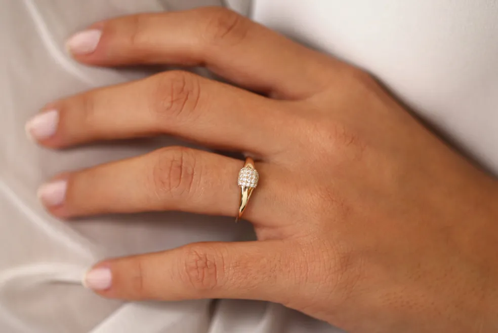 14k Pave Diamond Pinky Ring