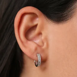 14K Pave Diamonds and Baguette Hoop Earrings