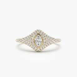 14K Pave Setting Marquise Shaped Diamond Signet Ring