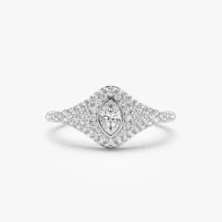 14K Pave Setting Marquise Shaped Diamond Signet Ring