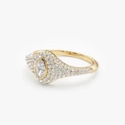 14K Pave Setting Marquise Shaped Diamond Signet Ring