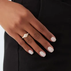 14K Pave Setting Pear Shaped Diamond Signet Ring