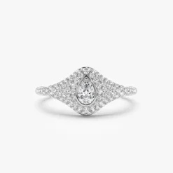 14K Pave Setting Pear Shaped Diamond Signet Ring