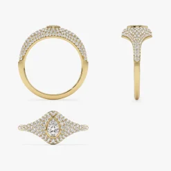 14K Pave Setting Pear Shaped Diamond Signet Ring