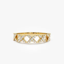 14k Pave Setting Round Diamond X Ring