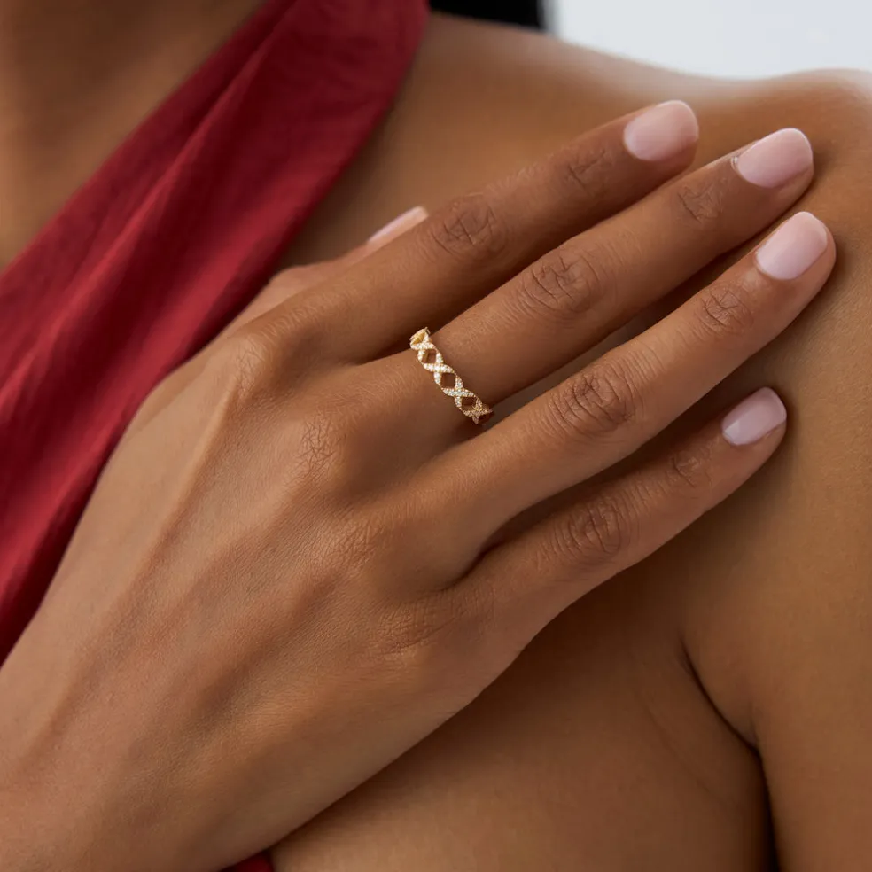 14k Pave Setting Round Diamond X Ring