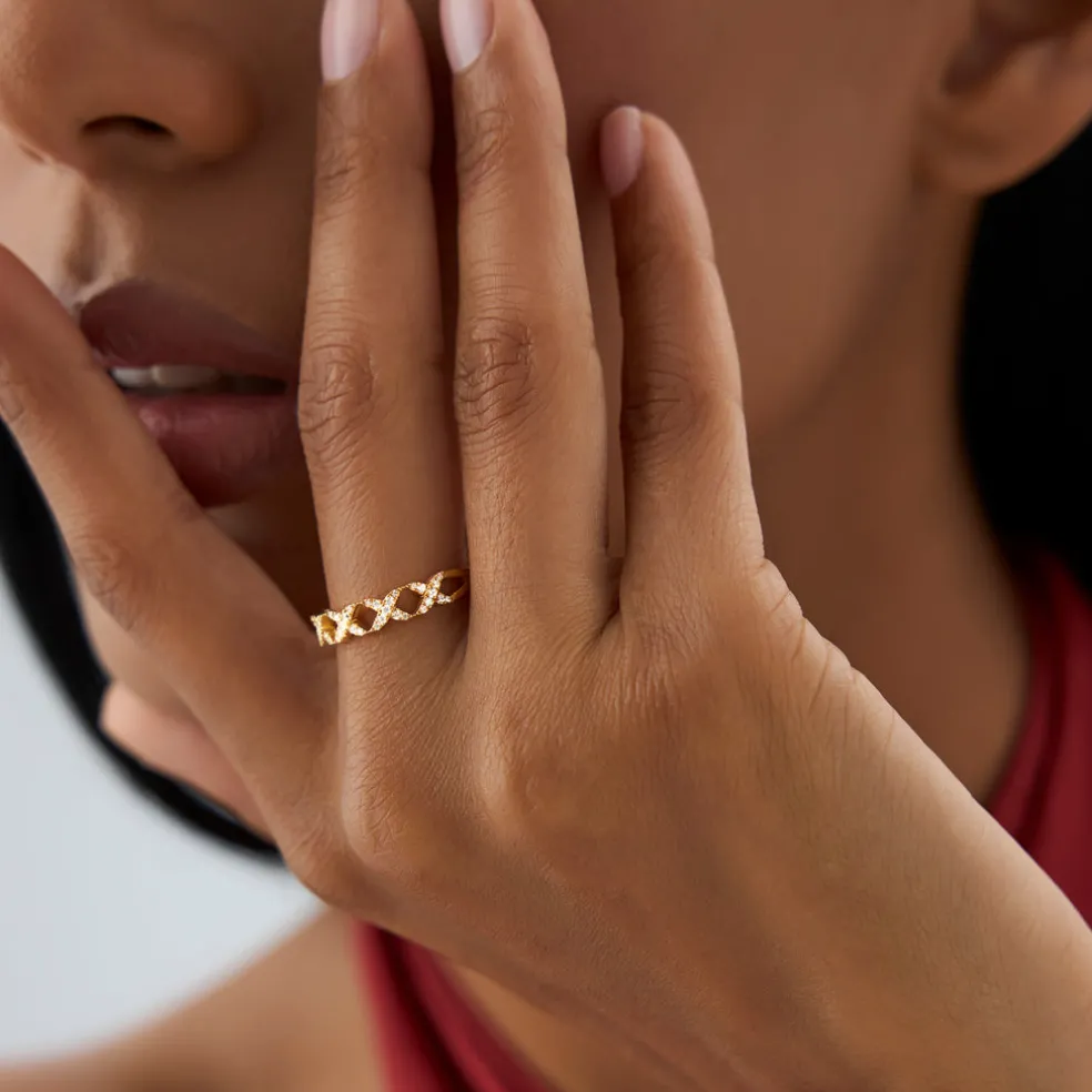 14k Pave Setting Round Diamond X Ring