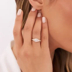 14K Pave Setting Round Diamond Signet Ring