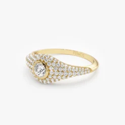 14K Pave Setting Round Diamond Signet Ring