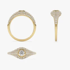 14K Pave Setting Round Diamond Signet Ring