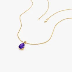 14k Pear Shape Amethyst Solitaire Necklace