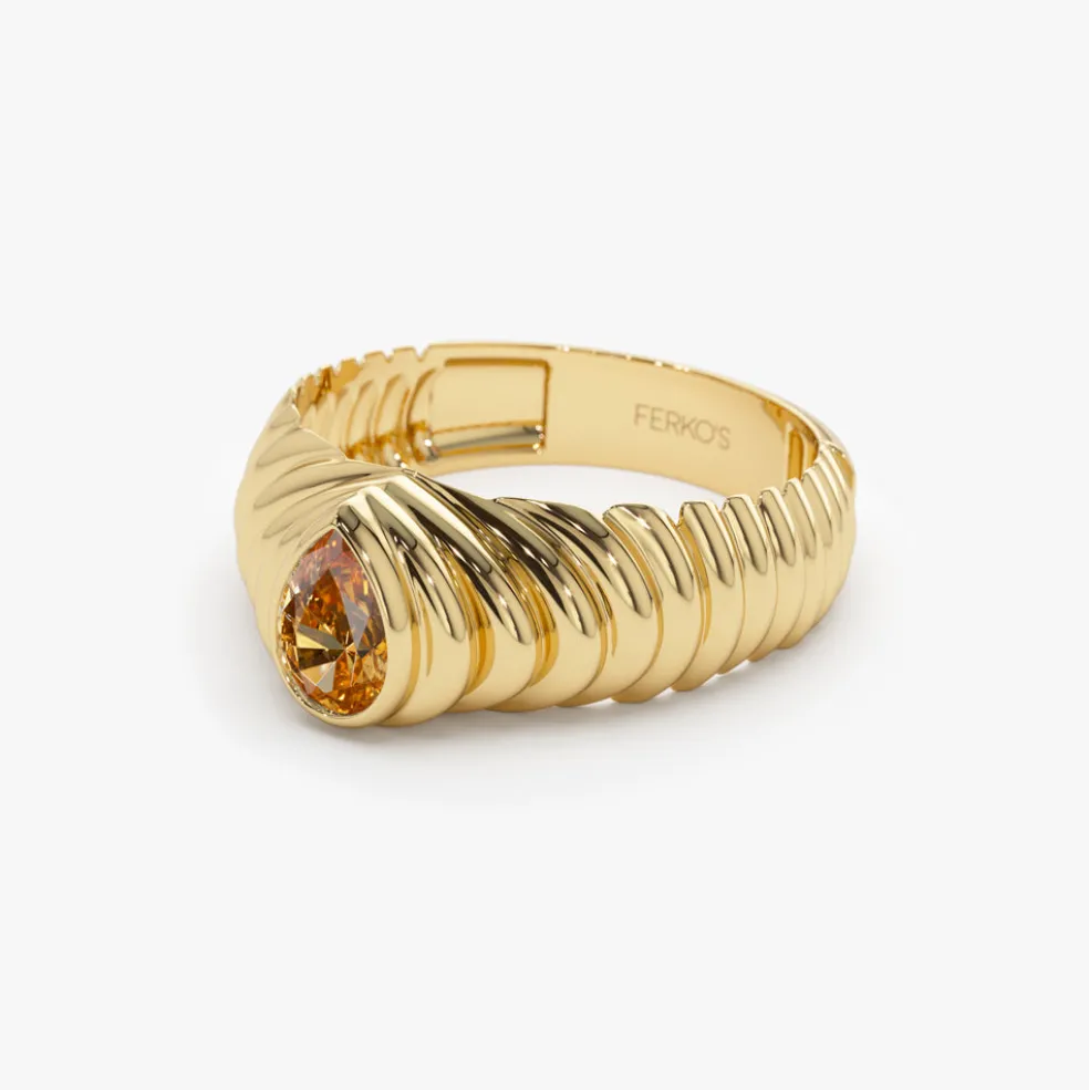 14k Pear Shape Citrine Beveled Ring