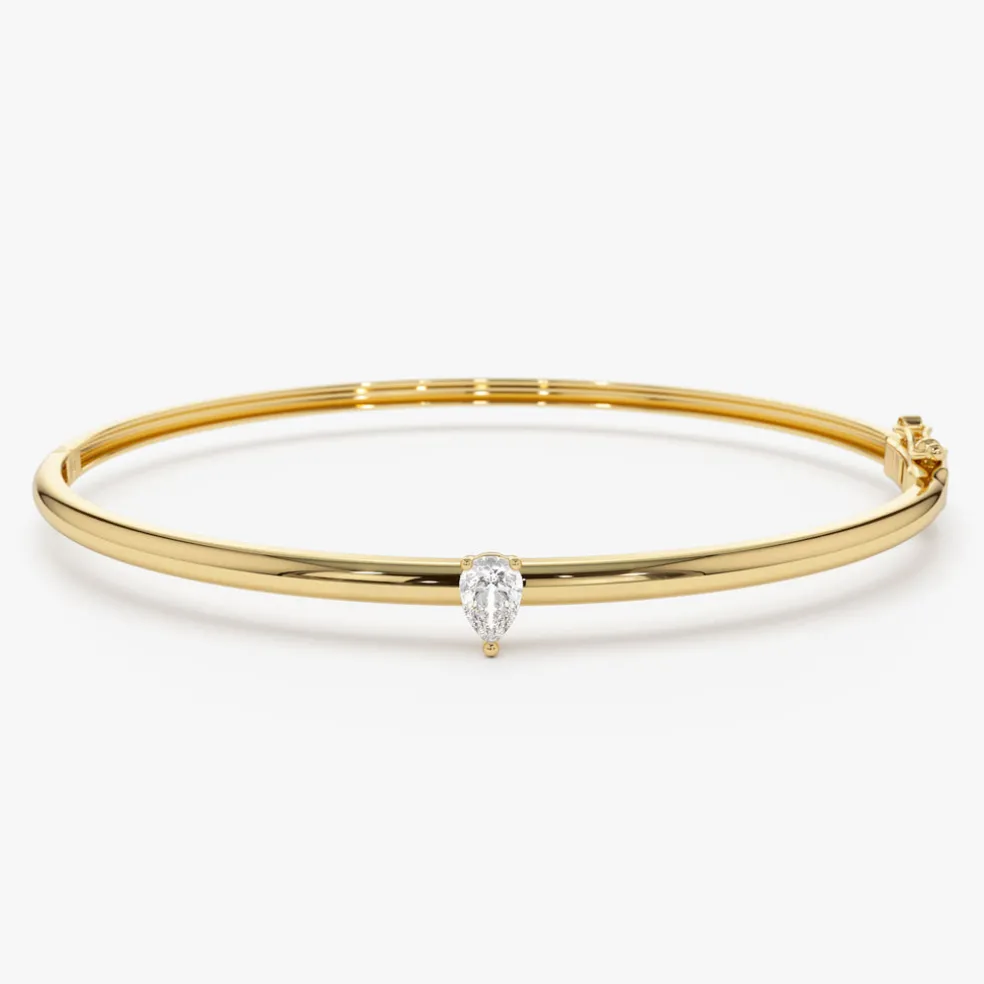 14K Pear Shape Diamond Solitare Bangle