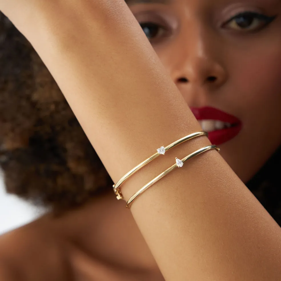14K Pear Shape Diamond Solitare Bangle