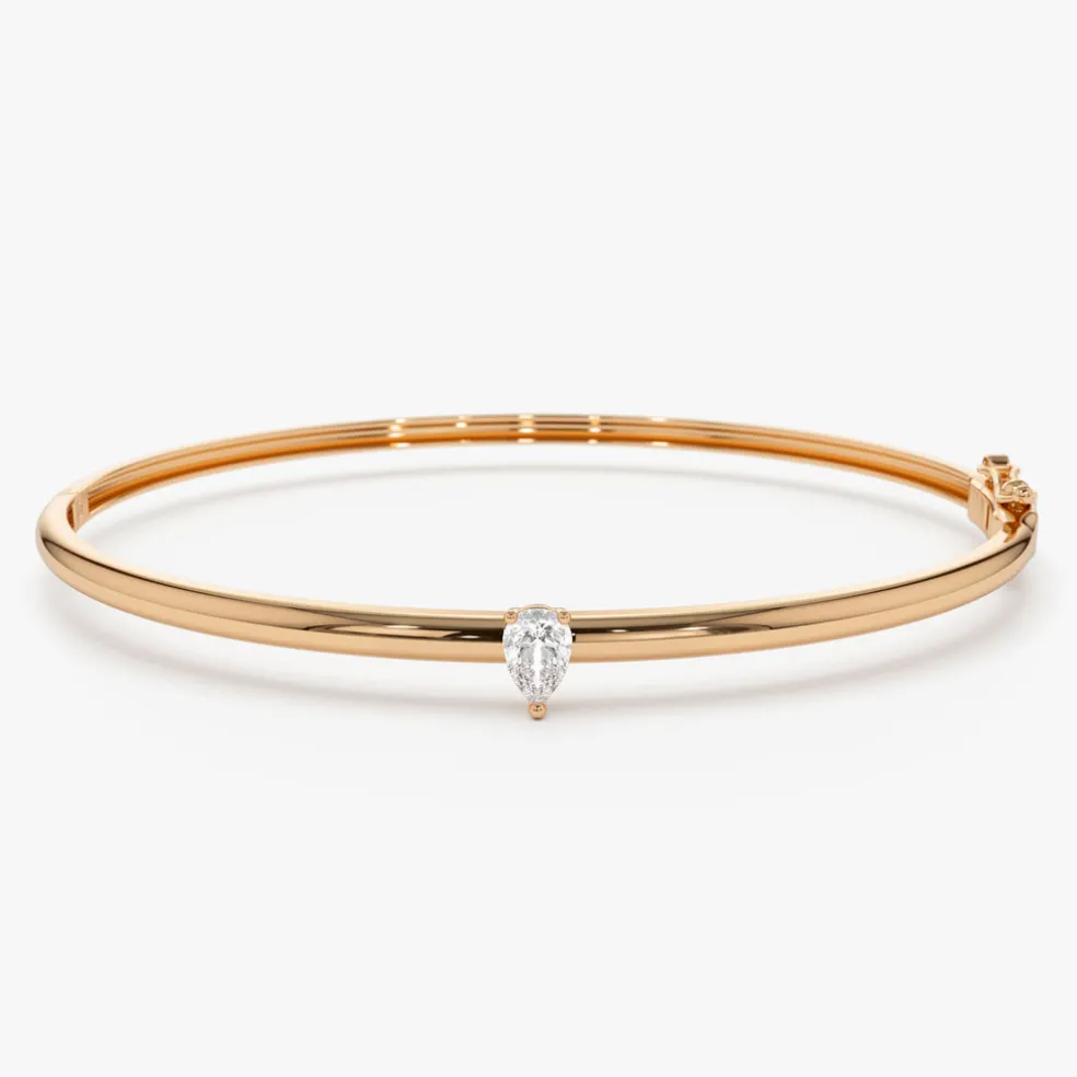 14K Pear Shape Diamond Solitare Bangle