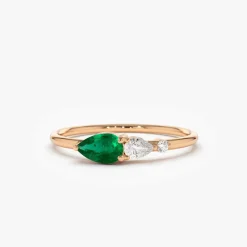 14k Pear Shape Emerald and Diamond Ring