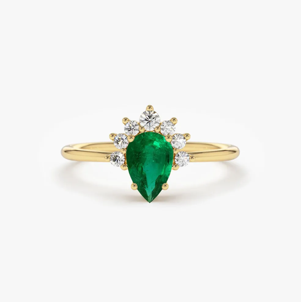 14k Pear Shape Emerald Engagement Ring