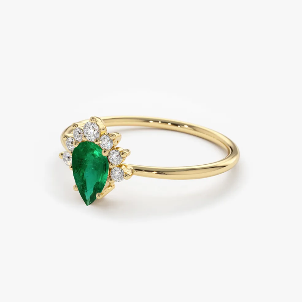 14k Pear Shape Emerald Engagement Ring
