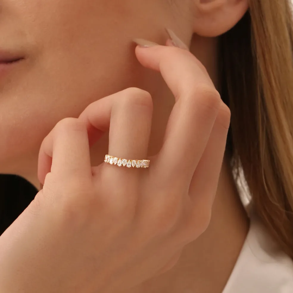 14k Pear Shape HalF Eternity Diamond Band