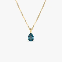 14k Pear Shape London Blue Topaz Solitaire Necklace