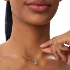 14k Pear Shape London Blue Topaz Solitaire Necklace