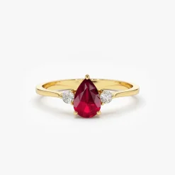 14K Pear Shape Ruby Ring with Diamonds