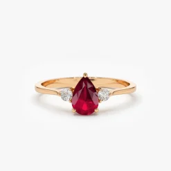 14K Pear Shape Ruby Ring with Diamonds