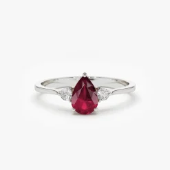14K Pear Shape Ruby Ring with Diamonds
