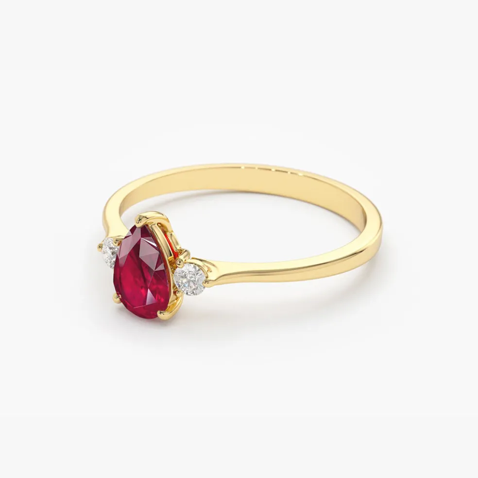 14K Pear Shape Ruby Ring with Diamonds