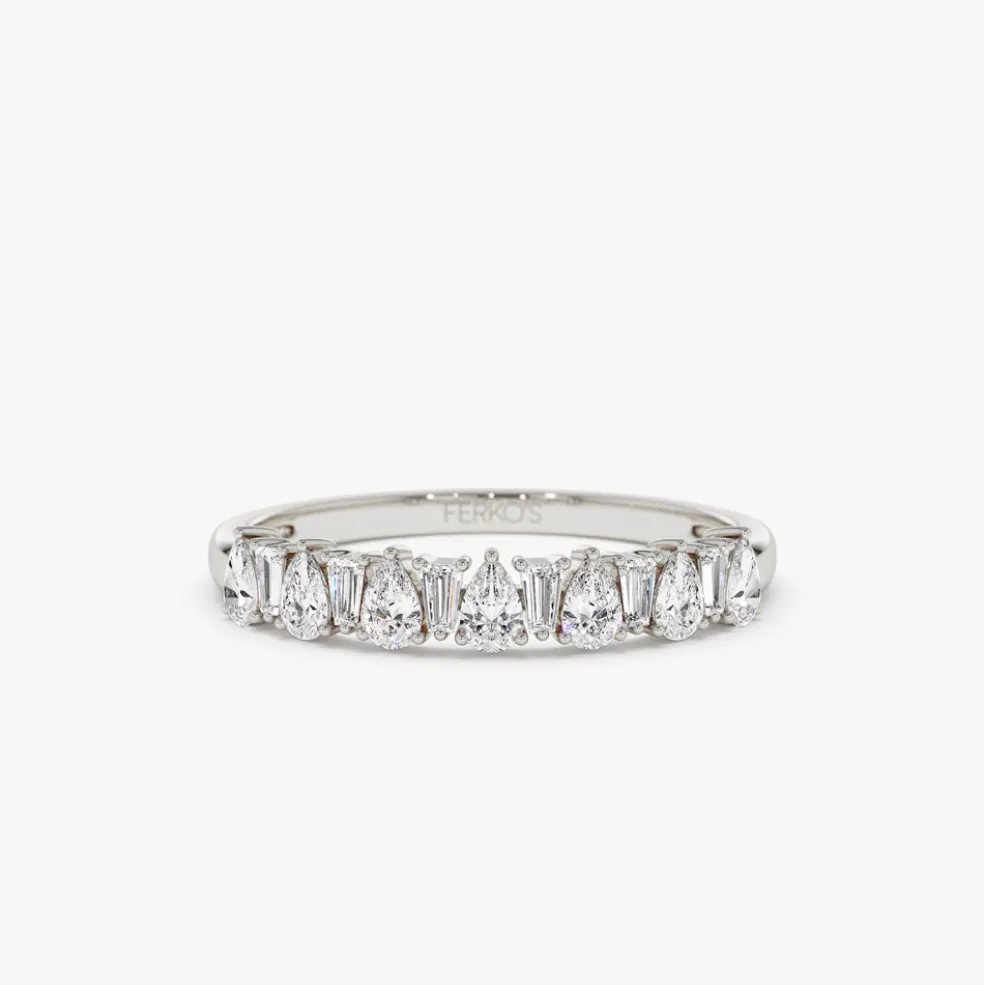 14k Pear Shaped & Tapered Baguette Diamond Anniversary Ring