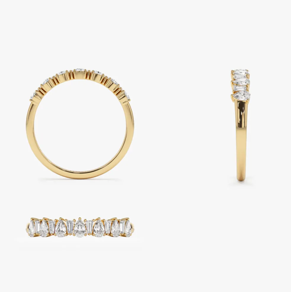 14k Pear Shaped & Tapered Baguette Diamond Anniversary Ring