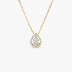 14K Pear Shaped Illusion Setting Halo Diamond Necklace