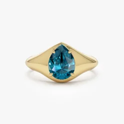 14K Pear Shaped London Blue Topaz Statement Ring