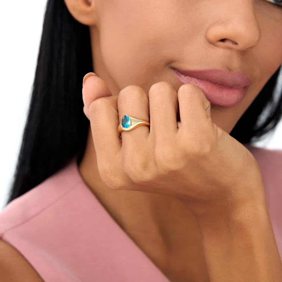 14K Pear Shaped London Blue Topaz Statement Ring