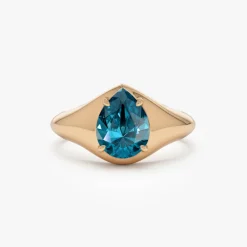 14K Pear Shaped London Blue Topaz Statement Ring