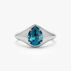 14K Pear Shaped London Blue Topaz Statement Ring