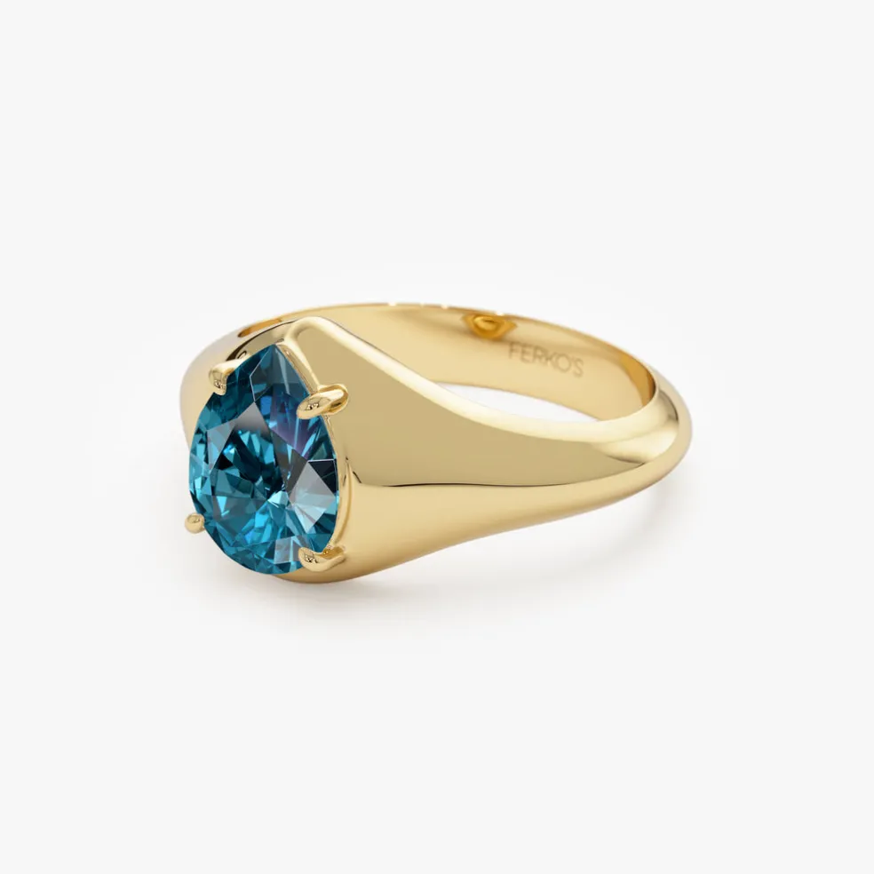 14K Pear Shaped London Blue Topaz Statement Ring