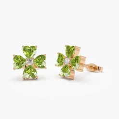 14k Peridot Four Leaf Clover Studs