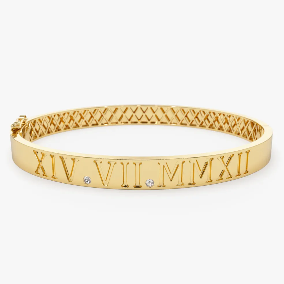 14K Personalized Roman Numeral Bangle Bracelet