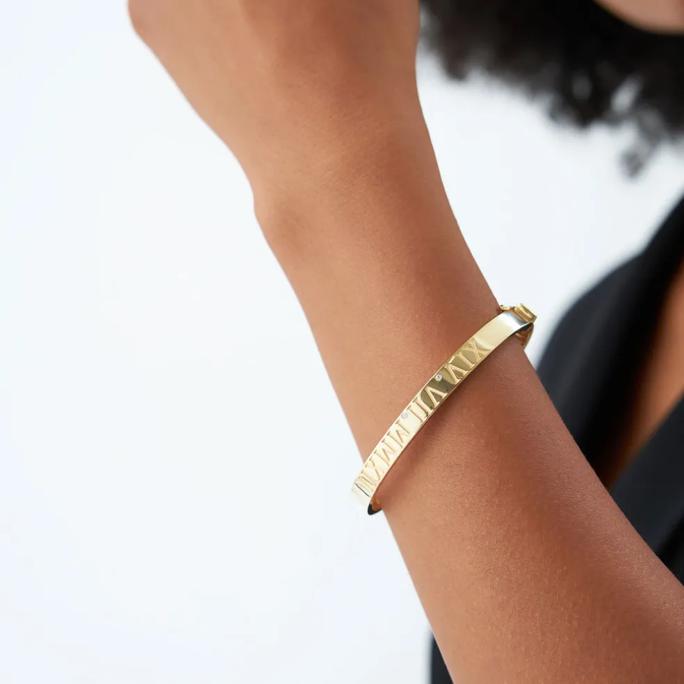 14K Personalized Roman Numeral Bangle Bracelet